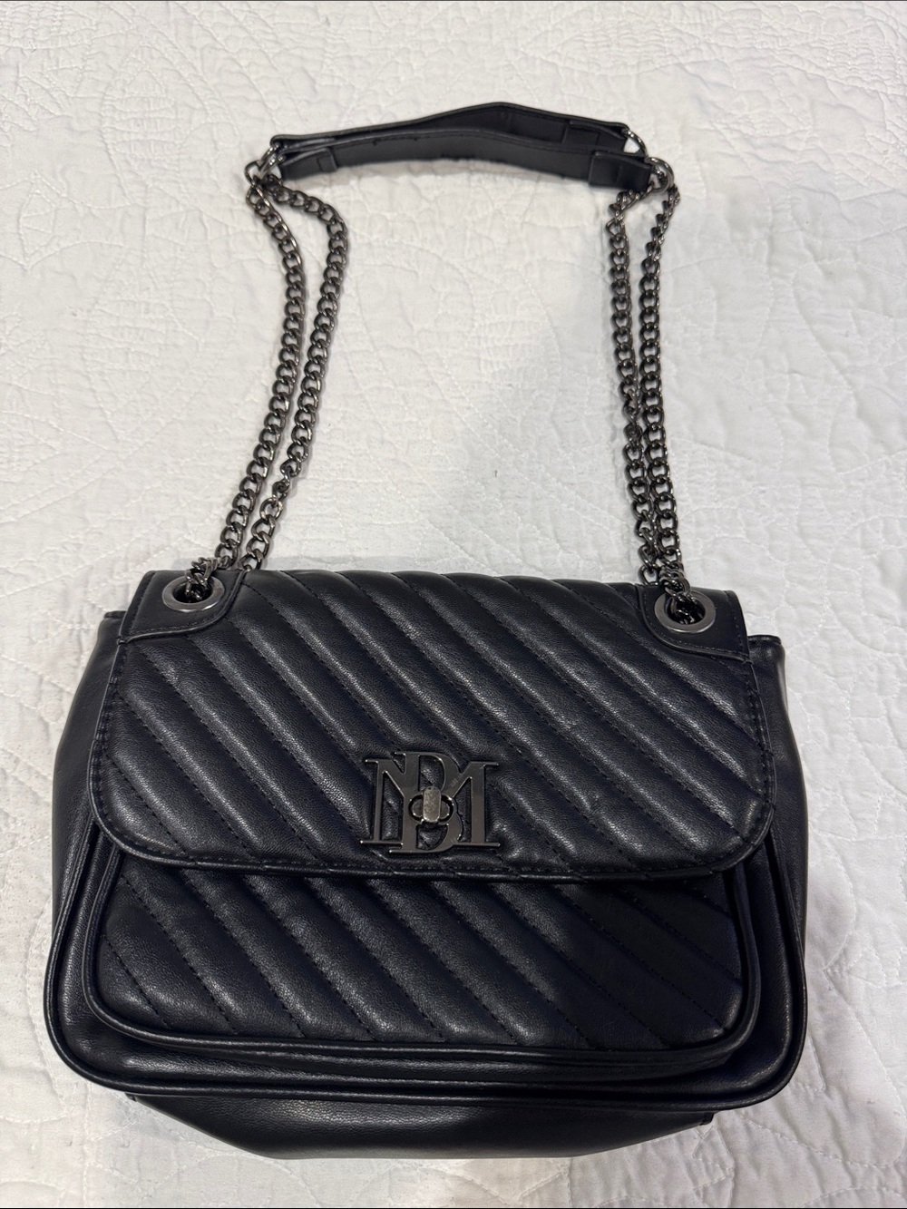 Badgley Mischka Black Quilted Shoulder Bag with Chain Strap